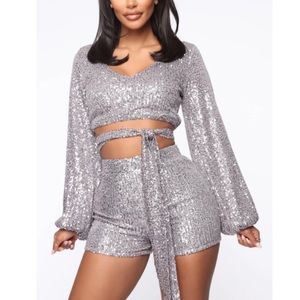 Fashion Nova Out the Disco Grey Sequin Set